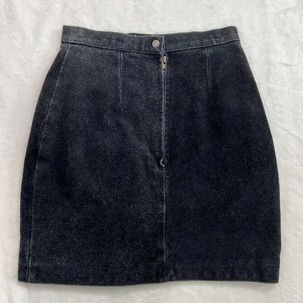 Vintage Mona Mode Black Leather Suede Skirt Small
